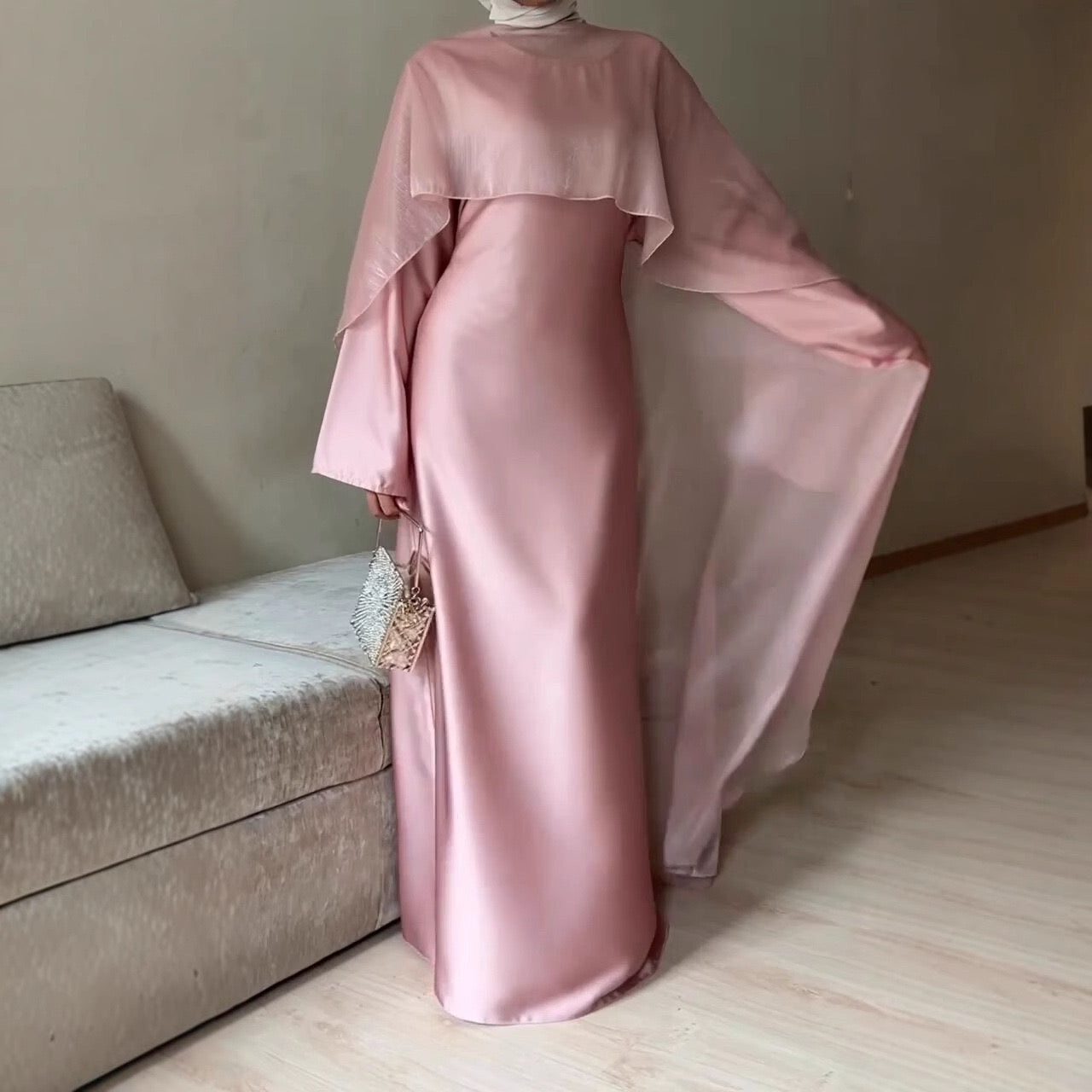 SATIN ROSE ABAYA