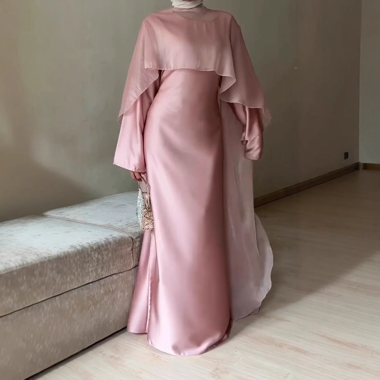 SATIN ROSE ABAYA