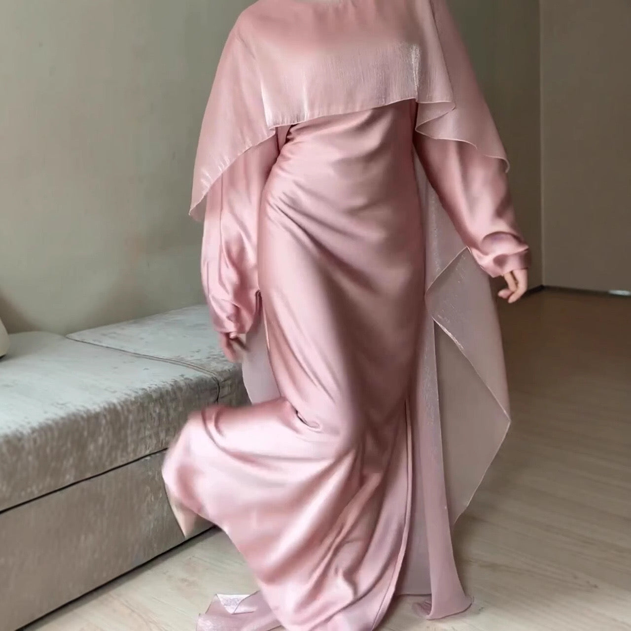 SATIN ROSE ABAYA