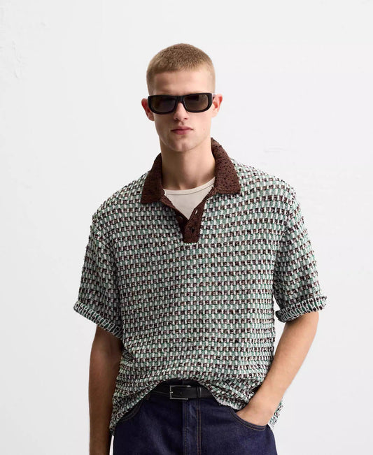 OPEN COLLAR KNIT POLO – GRÜN