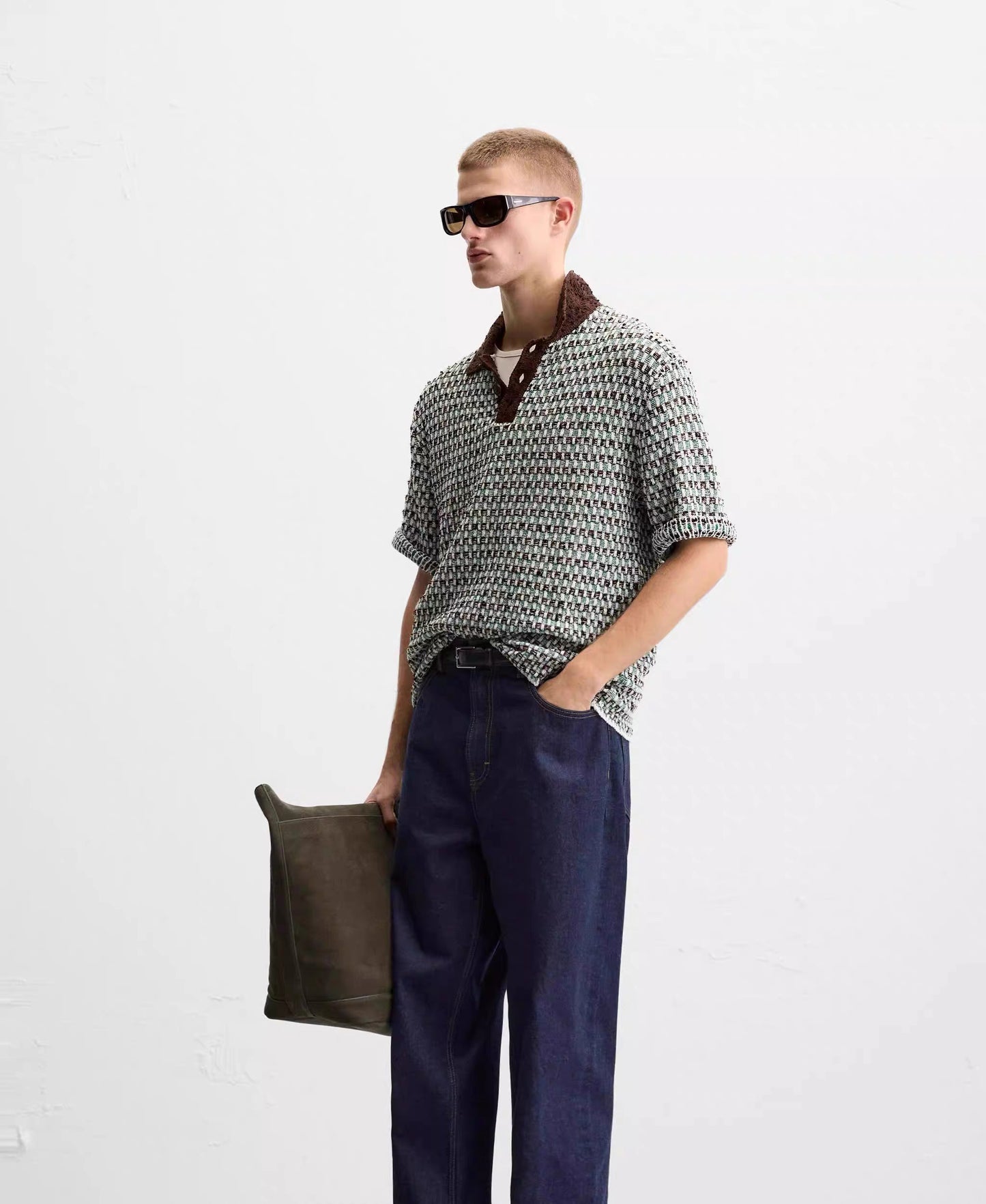 OPEN COLLAR KNIT POLO – GRÜN