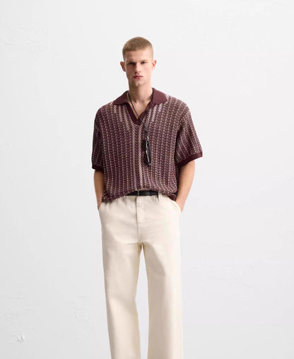 OPEN COLLAR KNIT POLO – ROT